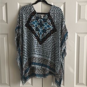 Chico's Natasha V-Neck Peri Poncho L/XL Blue Geometric Boho Top